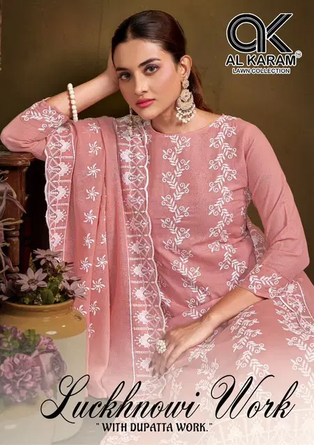 Lucknowi Work By Al Karam Cotton Dress Material Wholesale Clothing Suppliers In India

